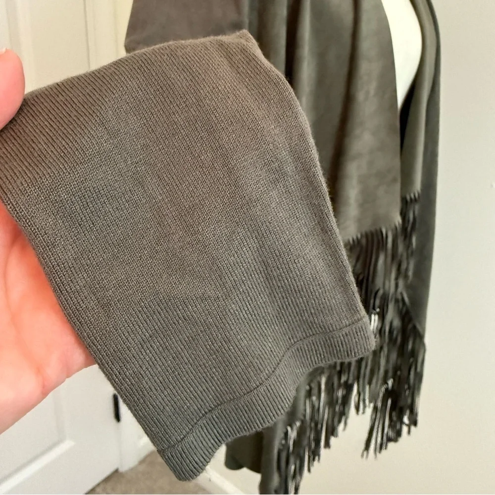 INC Olive Green Fringe Front‎ Knit Long Sleeve Cardigan Sweater Size S Western